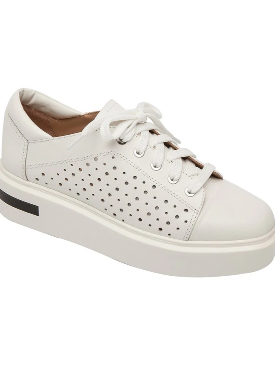 Paolo Shoes - Linea Paolo Women’s White Platform Perforated Leather Sneaker